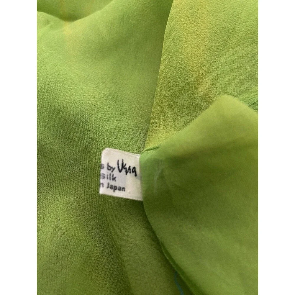 Vintage 60s Vera Neumann Scarf Green Yellow Silk Infinity Circle Sheer Chiffon
